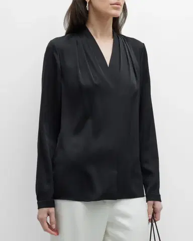 Kobi Halperin Nellie Pleated V-Neck Long-Sleeve Blouse | Thumbnail 3 Kobi Halperin Nellie Pleated V-Neck Long-Sleeve Blouse | Thumbnail 3