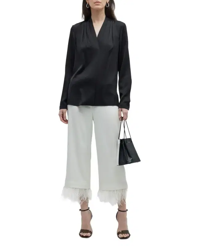 Kobi Halperin Nellie Pleated V-Neck Long-Sleeve Blouse