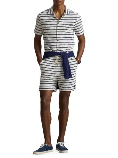 Polo Ralph Lauren Men's Textured Striped Knit Shorts - Pale Cream Newport Navy | Thumbnail 2