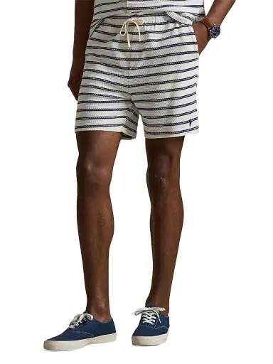 Polo Ralph Lauren Men's Textured Striped Knit Shorts - Pale Cream Newport Navy | Thumbnail 3