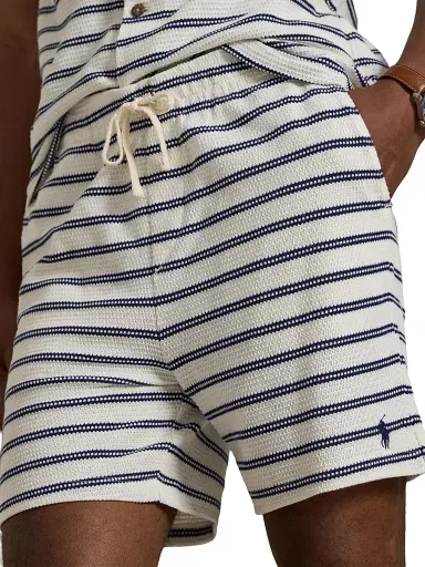 Polo Ralph Lauren Men's Textured Striped Knit Shorts - Pale Cream Newport Navy | Thumbnail 5