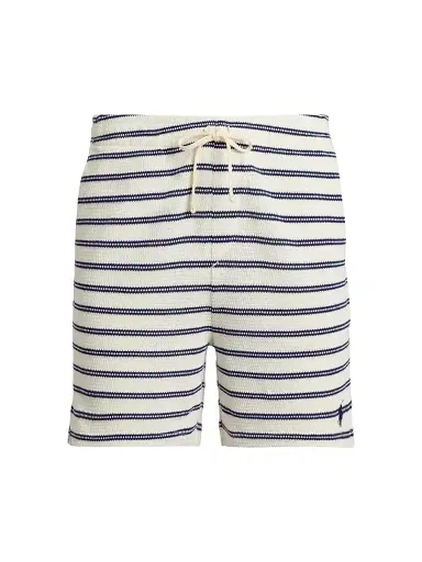 Polo Ralph Lauren Men's Textured Striped Knit Shorts - Pale Cream Newport Navy | Thumbnail 1