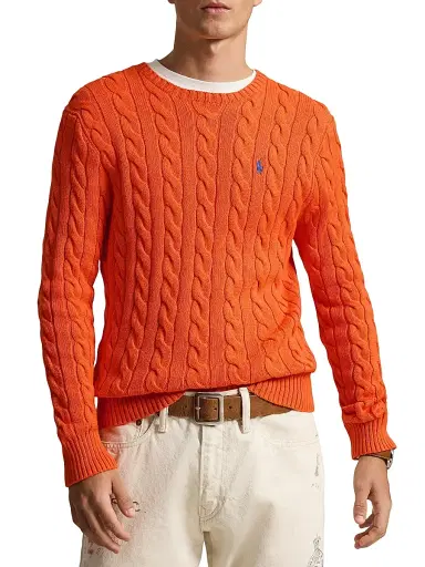 Polo Ralph Lauren Men's Cable-Knit Roving Cotton Sweater - Sailing Orange - Size XXL | Thumbnail 3 Polo Ralph Lauren Men's Cable-Knit Roving Cotton Sweater - Sailing Orange - Size XXL | Thumbnail 3