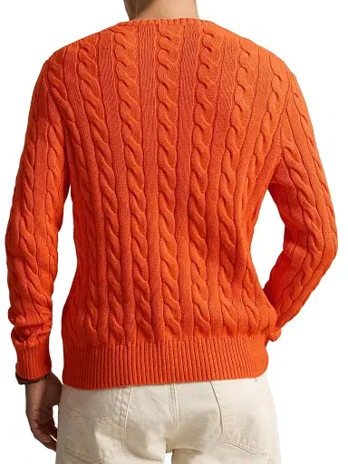 Polo Ralph Lauren Men's Cable-Knit Roving Cotton Sweater - Sailing Orange - Size XXL | Thumbnail 4 Polo Ralph Lauren Men's Cable-Knit Roving Cotton Sweater - Sailing Orange - Size XXL | Thumbnail 4