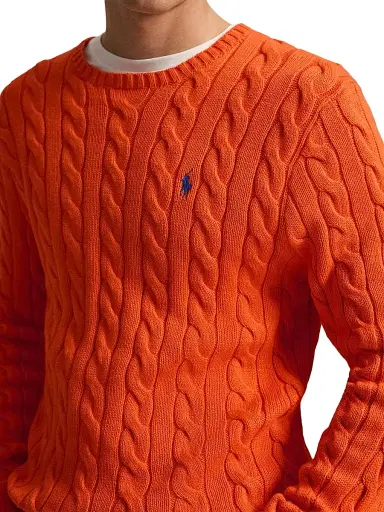 Polo Ralph Lauren Men's Cable-Knit Roving Cotton Sweater - Sailing Orange - Size XXL | Thumbnail 5 Polo Ralph Lauren Men's Cable-Knit Roving Cotton Sweater - Sailing Orange - Size XXL | Thumbnail 5
