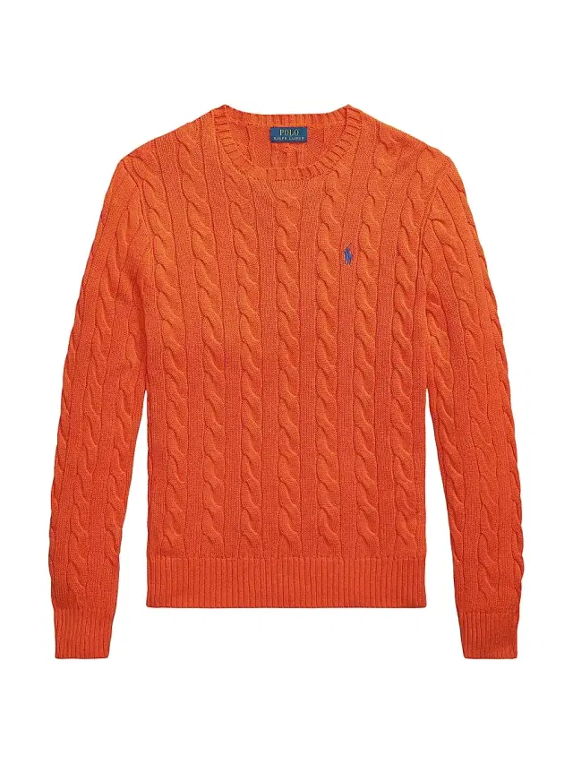 Polo Ralph Lauren Men's Cable-Knit Roving Cotton Sweater - Sailing Orange