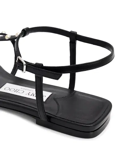 Jimmy Choo Women's Gwyn Pearl-Embellished Leather Flat Sandals - Black White | Thumbnail 5