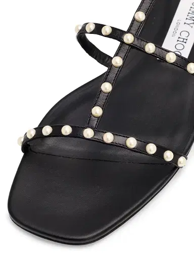 Jimmy Choo Women's Gwyn Pearl-Embellished Leather Flat Sandals - Black White | Thumbnail 6