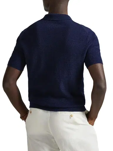 Polo Ralph Lauren Men's Cotton-Linen Knit Polo Shirt - Bright Navy Deck Wash White - Size Small | Thumbnail 3 Polo Ralph Lauren Men's Cotton-Linen Knit Polo Shirt - Bright Navy Deck Wash White - Size Small | Thumbnail 3