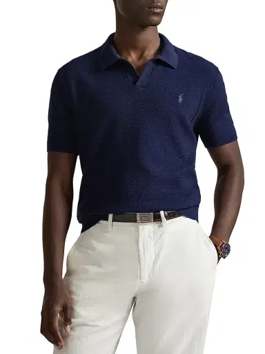 Polo Ralph Lauren Men's Cotton-Linen Knit Polo Shirt - Bright Navy Deck Wash White - Size Small | Thumbnail 4 Polo Ralph Lauren Men's Cotton-Linen Knit Polo Shirt - Bright Navy Deck Wash White - Size Small | Thumbnail 4
