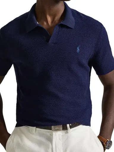 Polo Ralph Lauren Men's Cotton-Linen Knit Polo Shirt - Bright Navy Deck Wash White - Size Small | Thumbnail 5 Polo Ralph Lauren Men's Cotton-Linen Knit Polo Shirt - Bright Navy Deck Wash White - Size Small | Thumbnail 5