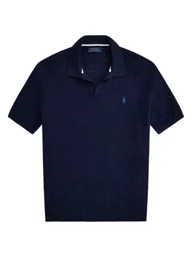 Polo Ralph Lauren Men's Cotton-Linen Knit Polo Shirt - Bright Navy Deck Wash White - Size Small | Thumbnail 1 Polo Ralph Lauren Men's Cotton-Linen Knit Polo Shirt - Bright Navy Deck Wash White - Size Small | Thumbnail 1