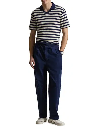 Polo Ralph Lauren Men's Rustic Tab-Waist Pleated-Front Cotton Twill Pants - Dark Cobalt | Thumbnail 2