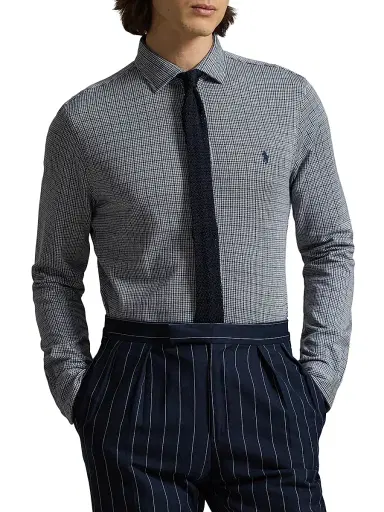 Polo Ralph Lauren Men's Checked Cotton Logo Sport Shirt - Glen Plaid Newport Navy White | Thumbnail 3