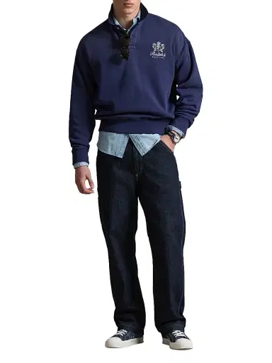 Polo Ralph Lauren Men's Embroidered-Logo Arctic Fleece Polo Sweatshirt - Dark Cobalt | Thumbnail 2 Polo Ralph Lauren Men's Embroidered-Logo Arctic Fleece Polo Sweatshirt - Dark Cobalt | Thumbnail 2