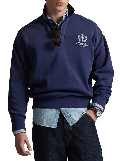 Polo Ralph Lauren Men's Embroidered-Logo Arctic Fleece Polo Sweatshirt - Dark Cobalt | Thumbnail 3 Polo Ralph Lauren Men's Embroidered-Logo Arctic Fleece Polo Sweatshirt - Dark Cobalt | Thumbnail 3