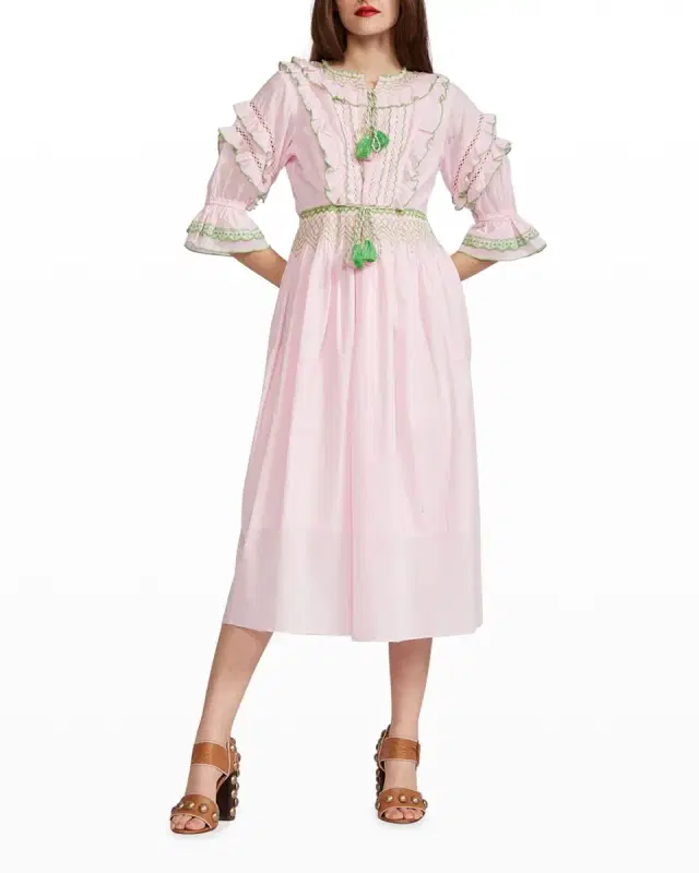 Daliah Tassel Cotton Midi Dress