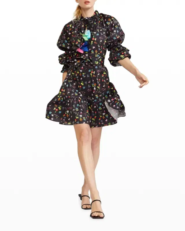 Betty Floral-Print Tassel-Tie Dress