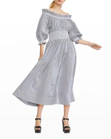 Cynthia Rowley June Striped Off-Shoulder Midi Dress | Thumbnail 2