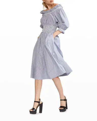 Cynthia Rowley June Striped Off-Shoulder Midi Dress | Thumbnail 3