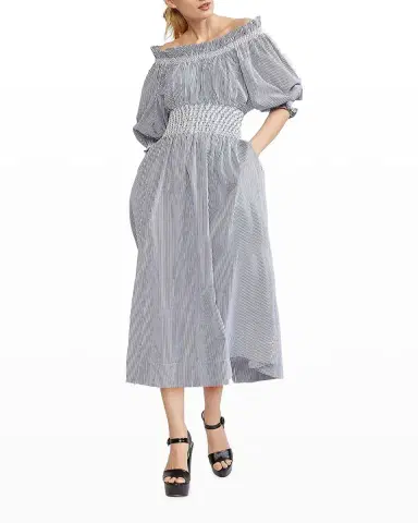 Cynthia Rowley June Striped Off-Shoulder Midi Dress | Thumbnail 1