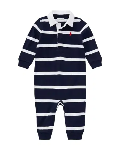 Polo Ralph Lauren Boy's Jersey Rugby Striped Long-Sleeve Coverall, Sizes 3M-12M | Thumbnail 1
