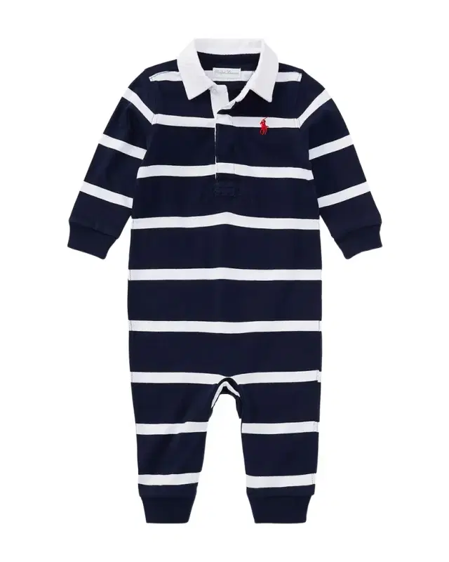 Polo Ralph Lauren Boy 's Jersey Rugby Striped Long-Sleeve Coverall, Sizes 3M-12M
