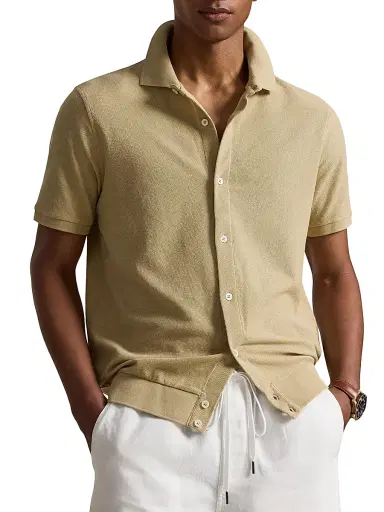 Polo Ralph Lauren Men's Honeycomb-Knit Cotton Polo Shirt - Coastal Beige - Size XL | Thumbnail 3