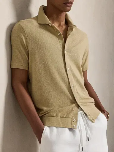 Polo Ralph Lauren Men's Honeycomb-Knit Cotton Polo Shirt - Coastal Beige - Size XL | Thumbnail 5