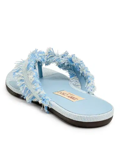 Jimmy Choo Women's Riviera Bay Frayed Flecked Canvas Sandals - Riviera Blue Mix | Thumbnail 3