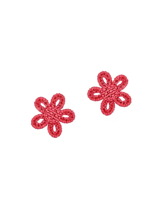 Women's  Flower Woven Raffia Stud Earrings - Rose