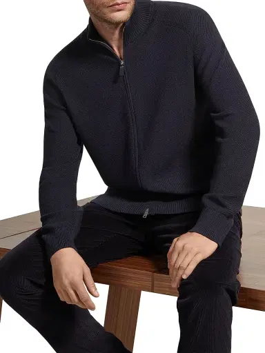 Zegna Men's Cashseta Full Zip Cardigan - Navy Blue - Size 48 | Thumbnail 5