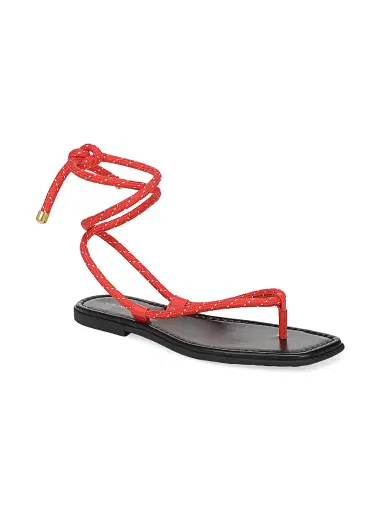 Veronica Beard Women's Carmina Corded Leather Flat Sandals - Flame Red | Thumbnail 2 Veronica Beard Women's Carmina Corded Leather Flat Sandals - Flame Red | Thumbnail 2