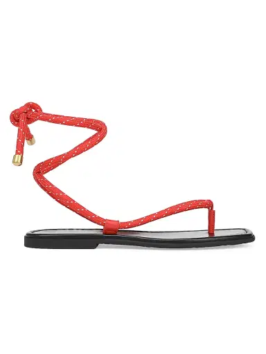 Veronica Beard Women's Carmina Corded Leather Flat Sandals - Flame Red | Thumbnail 1 Veronica Beard Women's Carmina Corded Leather Flat Sandals - Flame Red | Thumbnail 1
