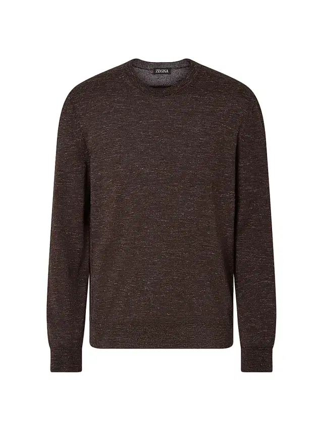 ZEGNA Men's Silk Cashmere and Linen Crewneck Sweater - Brown