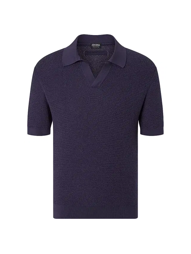 ZEGNA Men's Premium Cotton Polo Shirt - Dark Indigo Blue