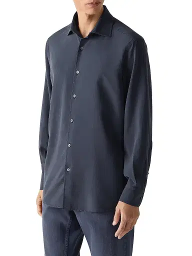 Zegna Men's Silk Button-Front Shirt - Dark Indigo Blue - Size XL | Thumbnail 2