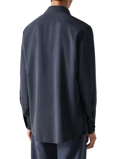 Zegna Men's Silk Button-Front Shirt - Dark Indigo Blue - Size XL | Thumbnail 3