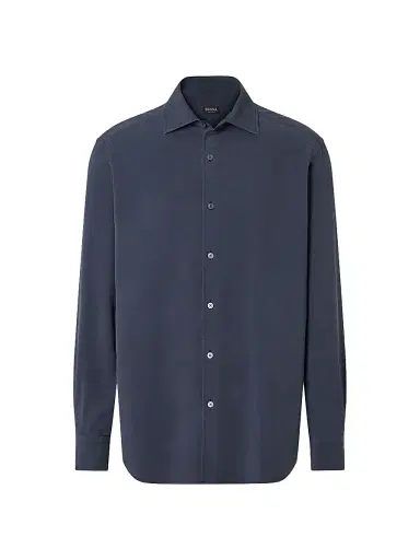 Zegna Men's Silk Button-Front Shirt - Dark Indigo Blue - Size XL | Thumbnail 1