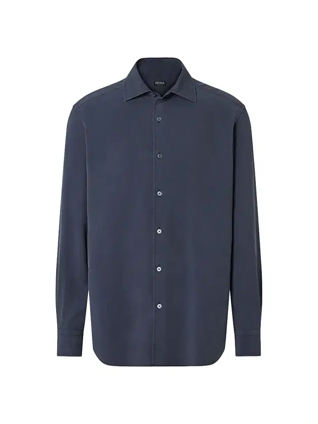 ZEGNA Men's Silk Button-Front Shirt - Dark Indigo Blue