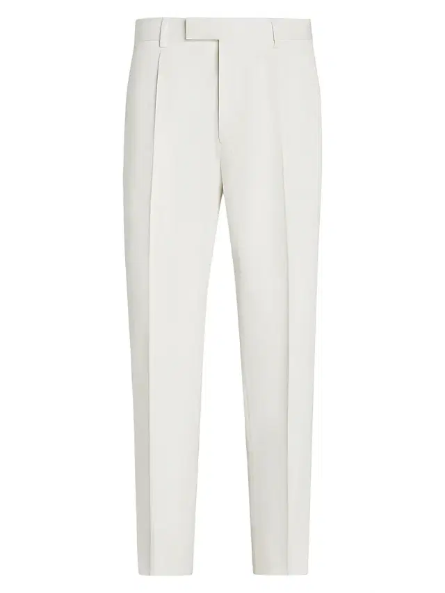 ZEGNA Men's Single-Pleated Cotton and Wool Pants - White
