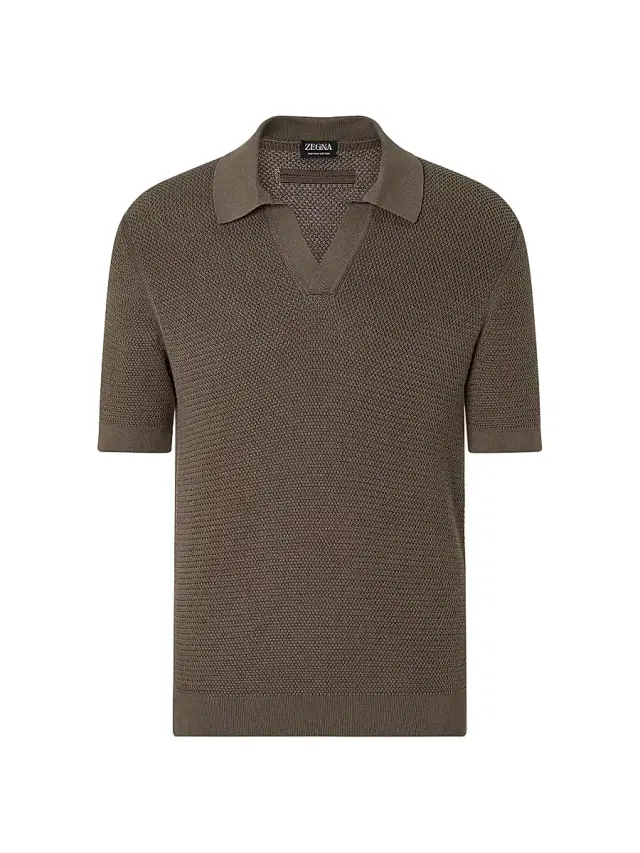 ZEGNA Men's Premium Cotton Polo Shirt - Dark Taupe