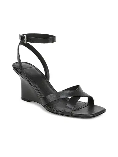 Vince Women's Parma 75MM Crisscross Leather Wedge Sandals - Black - Size 11 | Thumbnail 2