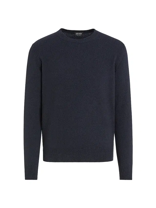 ZEGNA Men's Oasi Cashmere Crewneck T-Shirt - Navy Blue Melange
