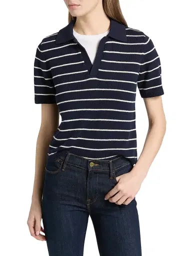 Frame Women's Striped Cotton Polo Shirt | Thumbnail 3 Frame Women's Striped Cotton Polo Shirt | Thumbnail 3