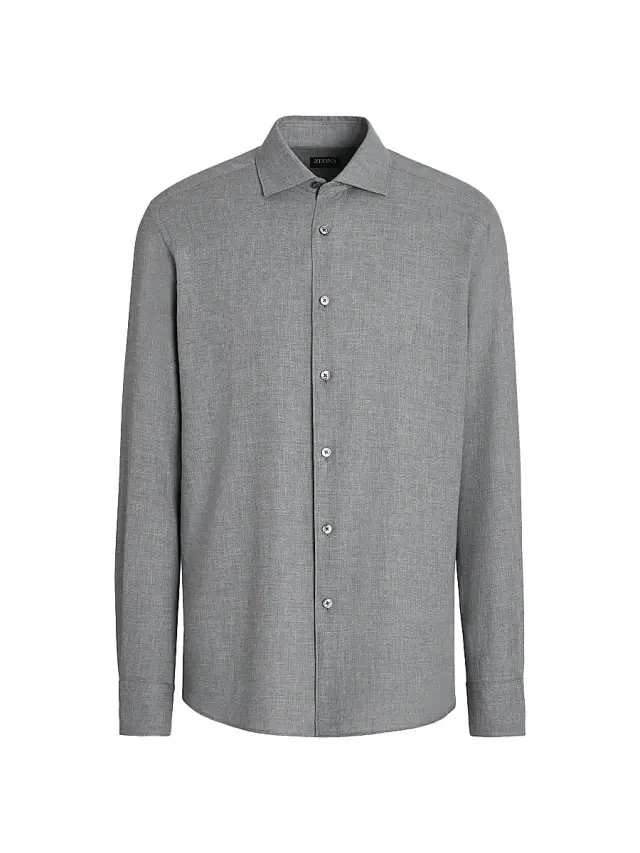 ZEGNA Men's Cashco Shirt - Grey Melange