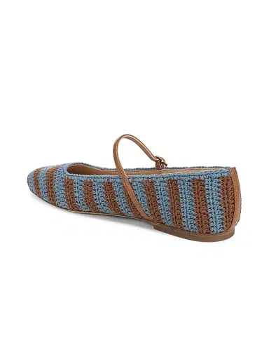 Veronica Beard Women's Ellie Striped Crochet Leather Mary Janes - Blue Steel - Size 10 | Thumbnail 2