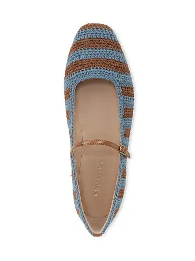 Veronica Beard Women's Ellie Striped Crochet Leather Mary Janes - Blue Steel - Size 10 | Thumbnail 3