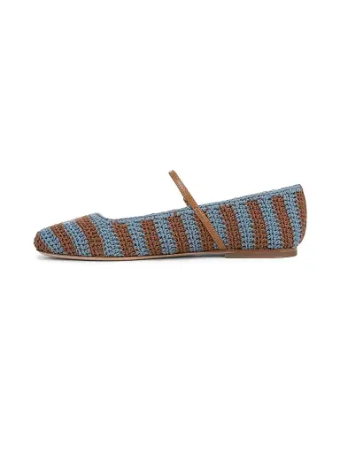 Veronica Beard Women's Ellie Striped Crochet Leather Mary Janes - Blue Steel - Size 10 | Thumbnail 7