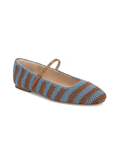 Veronica Beard Women's Ellie Striped Crochet Leather Mary Janes - Blue Steel - Size 10 | Thumbnail 1